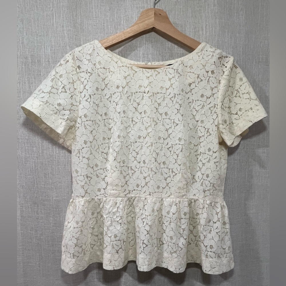 French Connection Ivory Lace Peplum Top Size 8